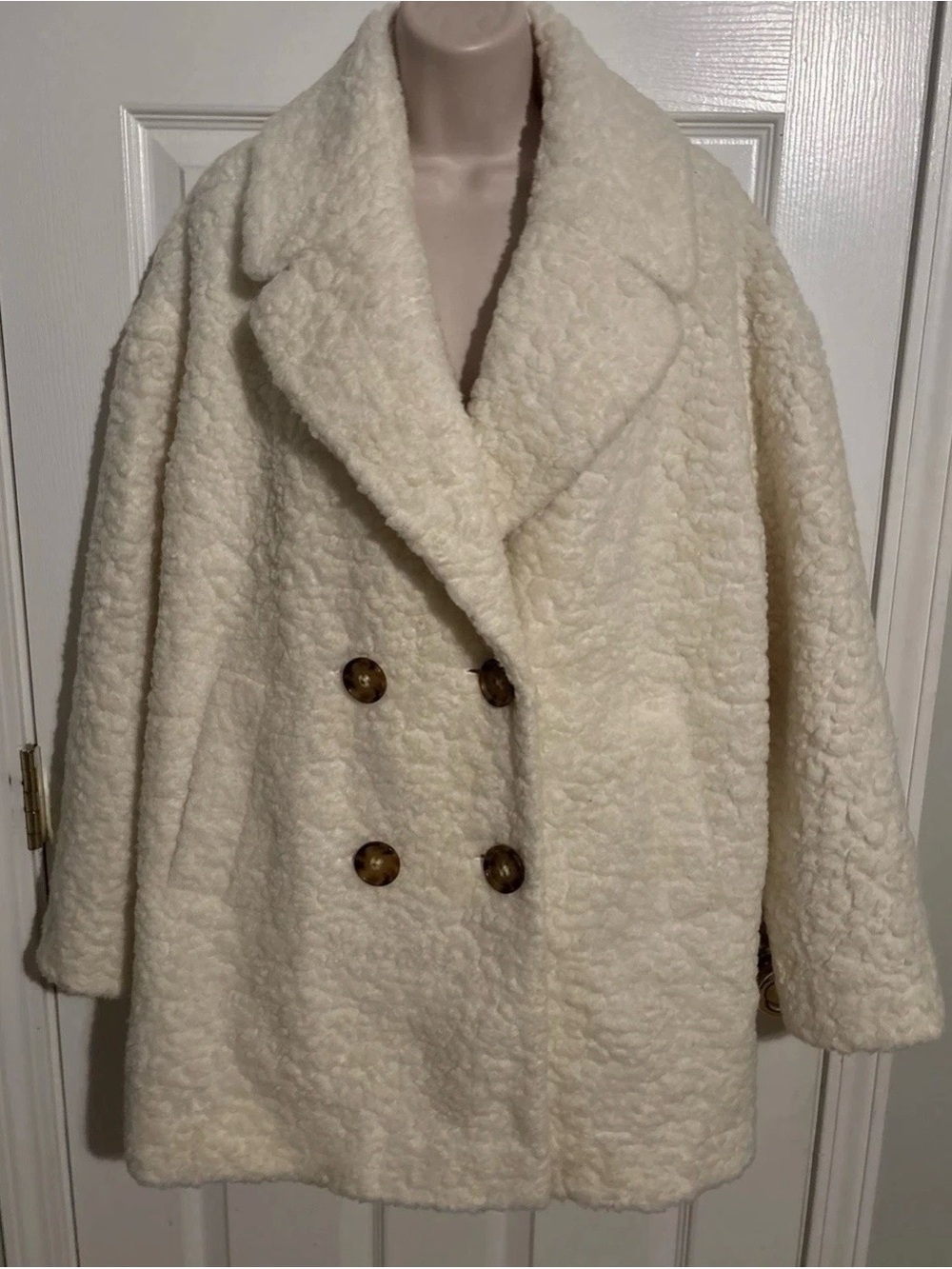 Kate Spade Teddy Coat Oversized Double Breasted Size Small In French Cream - New